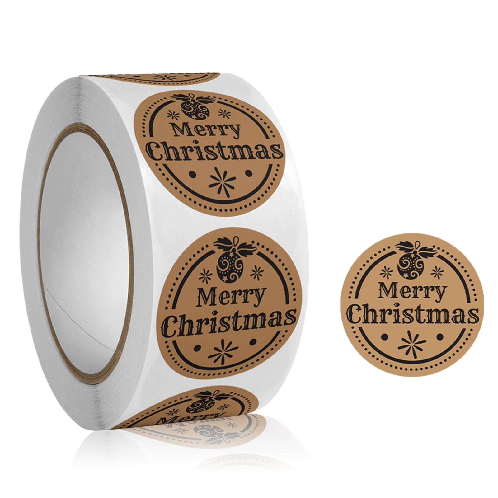 500 Pcs Christmas Tag Stickers 2.5cm Rolls - Round Adhesive Kraft Paper Decorative Sealing Labels for Xmas Envelopes, Greeting Cards, Gift Wrapping