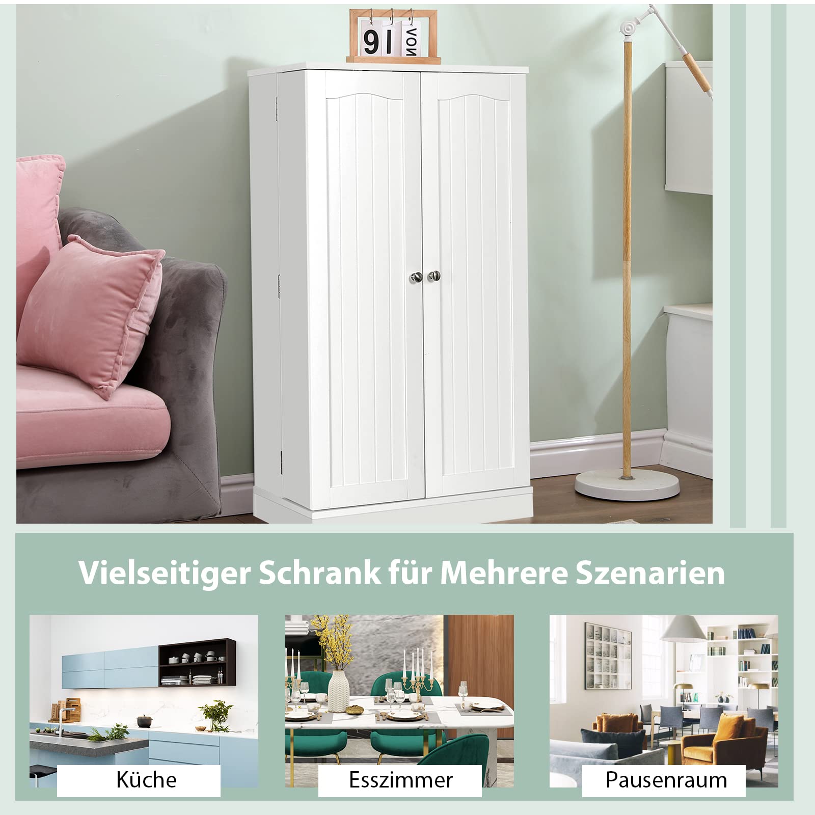 GOPLUS Hoher Lagerschrank 104 cm mit 2 Türen, freistehendes Aufbewahrungsmöbel mit verstellbaren Regalen, Kippsicherung, Vorratsschrank für Küche, Schlafzimmer, Garage (Weiß)