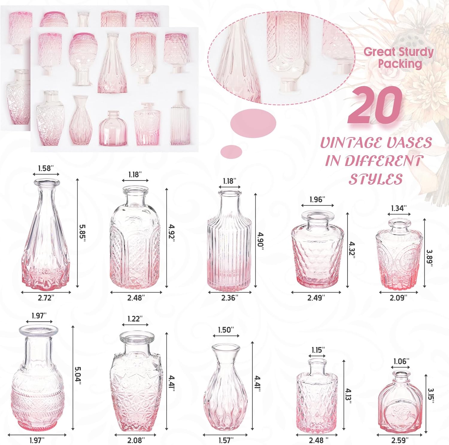 20 Pcs Glass Bud Vase Set Small Vintage Flower Vase in Bulk for Centerpieces Rustic Decorative Glass for Wedding Table Home Christmas Decoration (Gradient Pink)