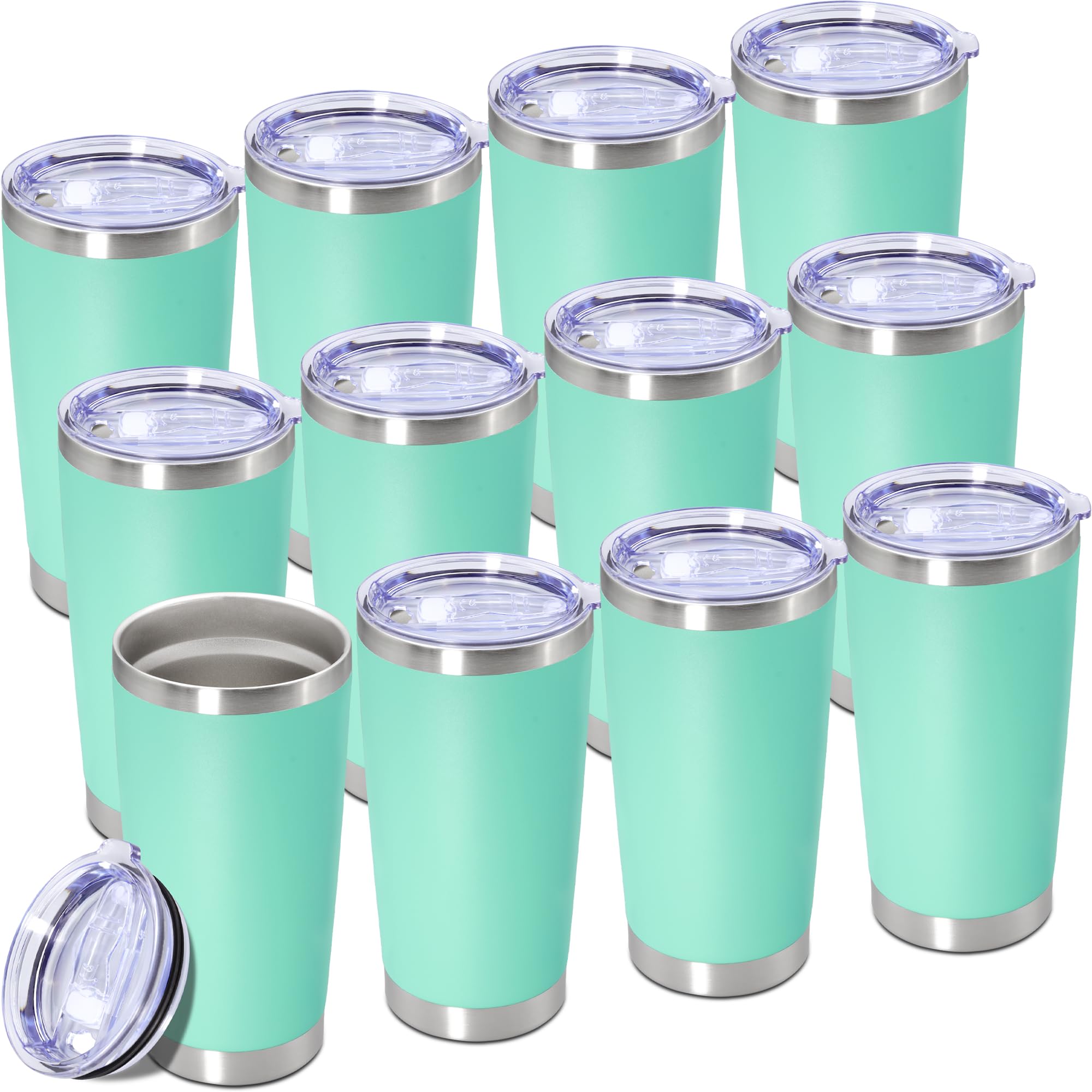 20oz Tumbler Insulated Tumblers Vacuum Coffee Mug with Lid LightBlue 12Pack