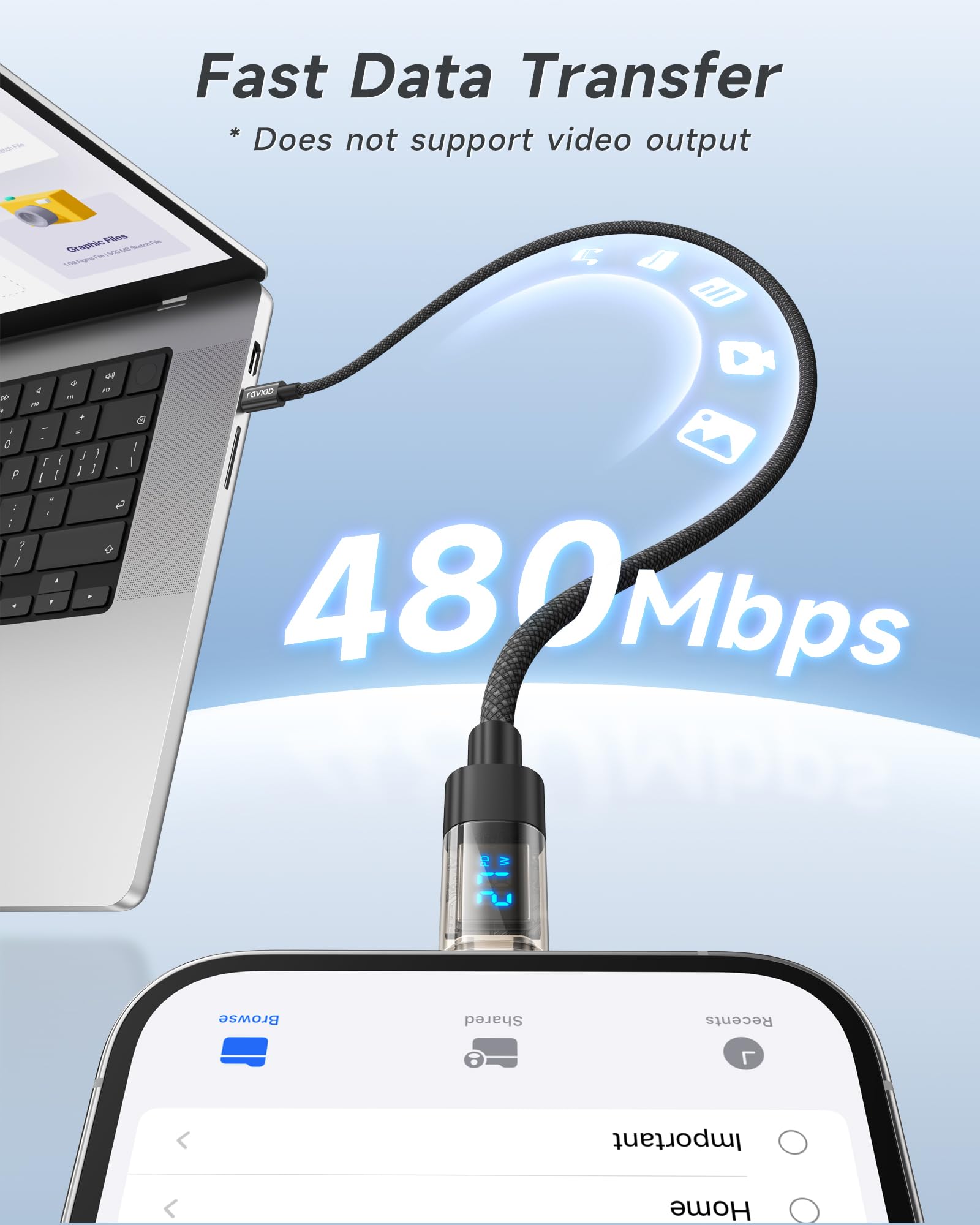 RAVIAD Kabel USB C Lightning 1 m [certyfikat MFi] Power Delivery 27 W Nylon typ C to Lightning kabel do ładowania do iPhone 14/13/13 Pro / 13 Pro Max / 13 Mini / 12 / 12 Pro Max/12 Mini/11 Pro/X/XS/XR