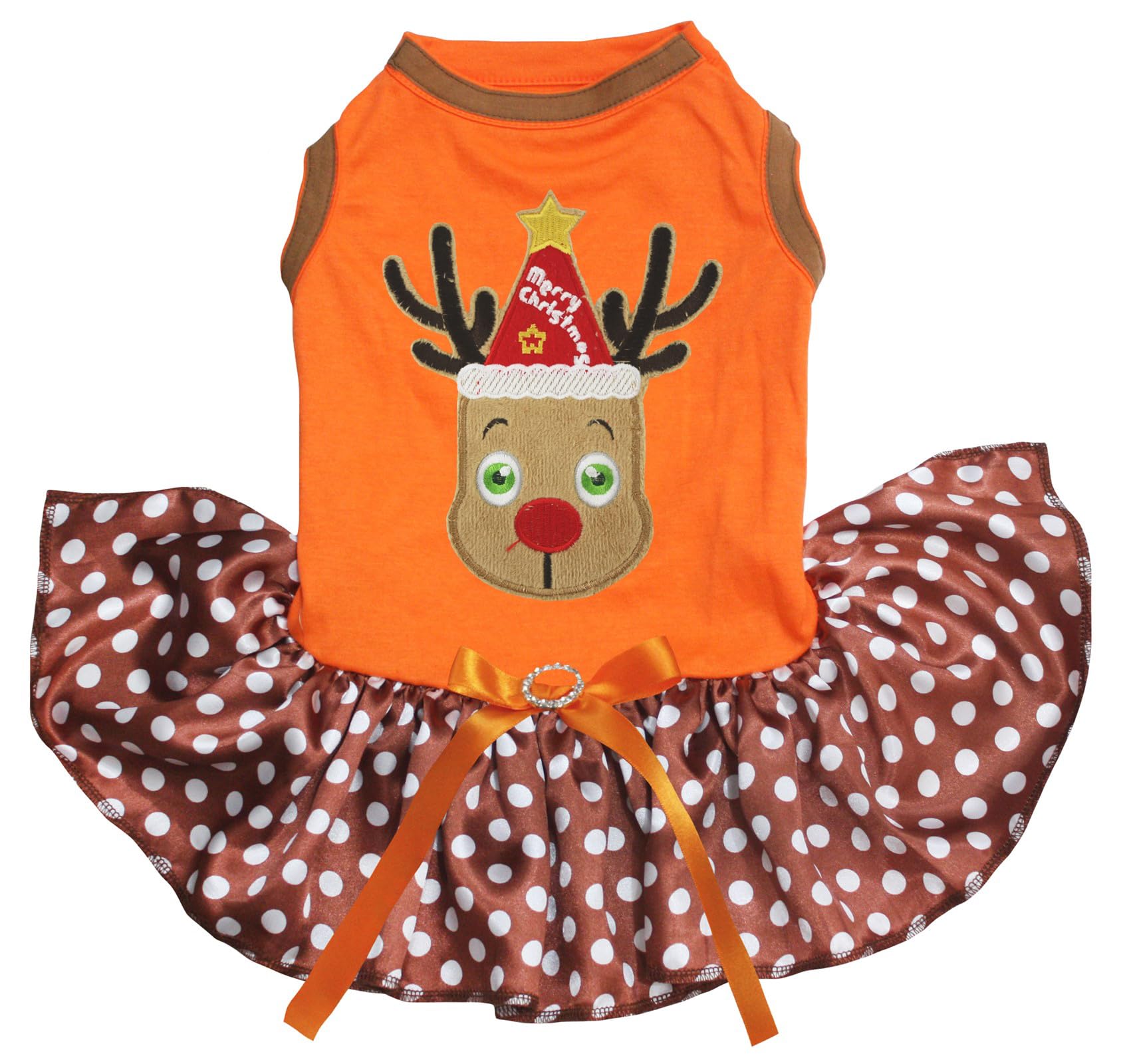 Robe pour chien motif renne orange pois marron en taille XL