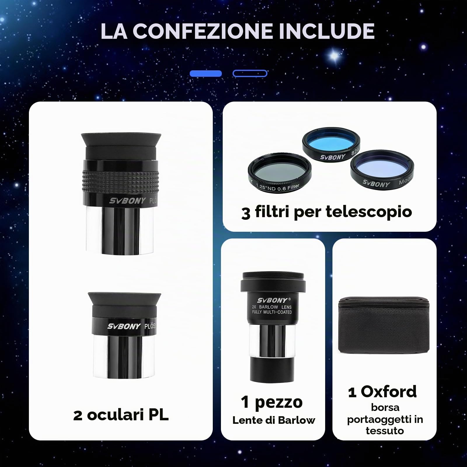 Svbony SV233 Oculare Telescopio Astronomico Kit, Oculare PLOSSL da 6 mm, 17 mm, 2 Lenti di Barlow, Filtro Lunare, Filtro ND4, Filtro Colorato 82A, con Borsa Portatile, per Pianeti Visivi Astronomici