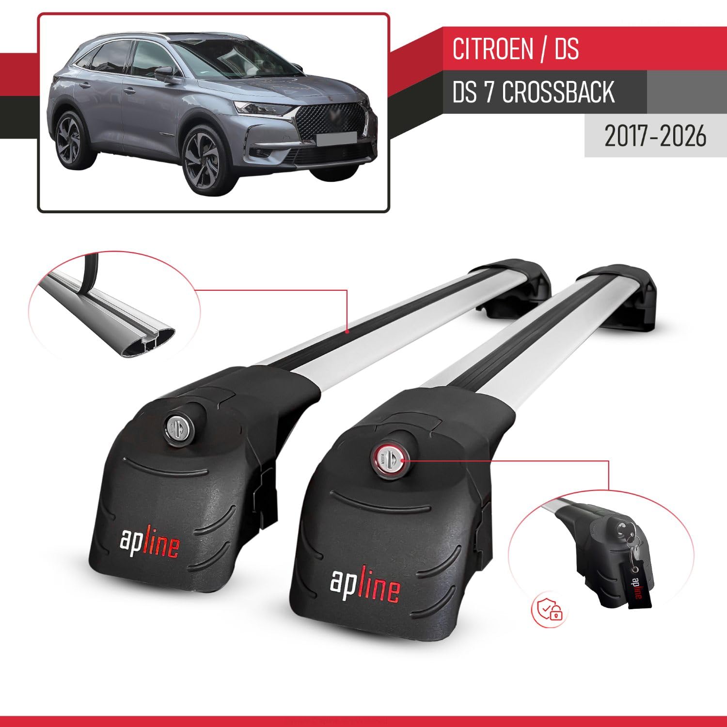Compatibile con Citroen DS7 CROSSBACK 2018-2024 Barre Portatutto ACE-2 Portapacchi Barre Tetto GRIGIO