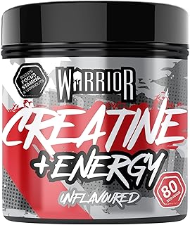 Warrior Creatin + Pre Workout Pulver 360 g, 80 Portionen – Kreatin mit Koffein & Citrullin, Pre Workout Booster ohne Beta Alanin (kein Kribbeln) – Geschmacksneutral