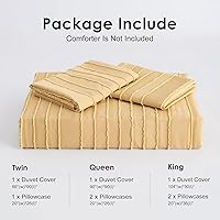 Vista 6 de WARMDERN Juego de funda de edredón de color amarillo bohemio, tamaño King, juego de funda de edredón texturizada a rayas, 3 piezas, funda de edredón