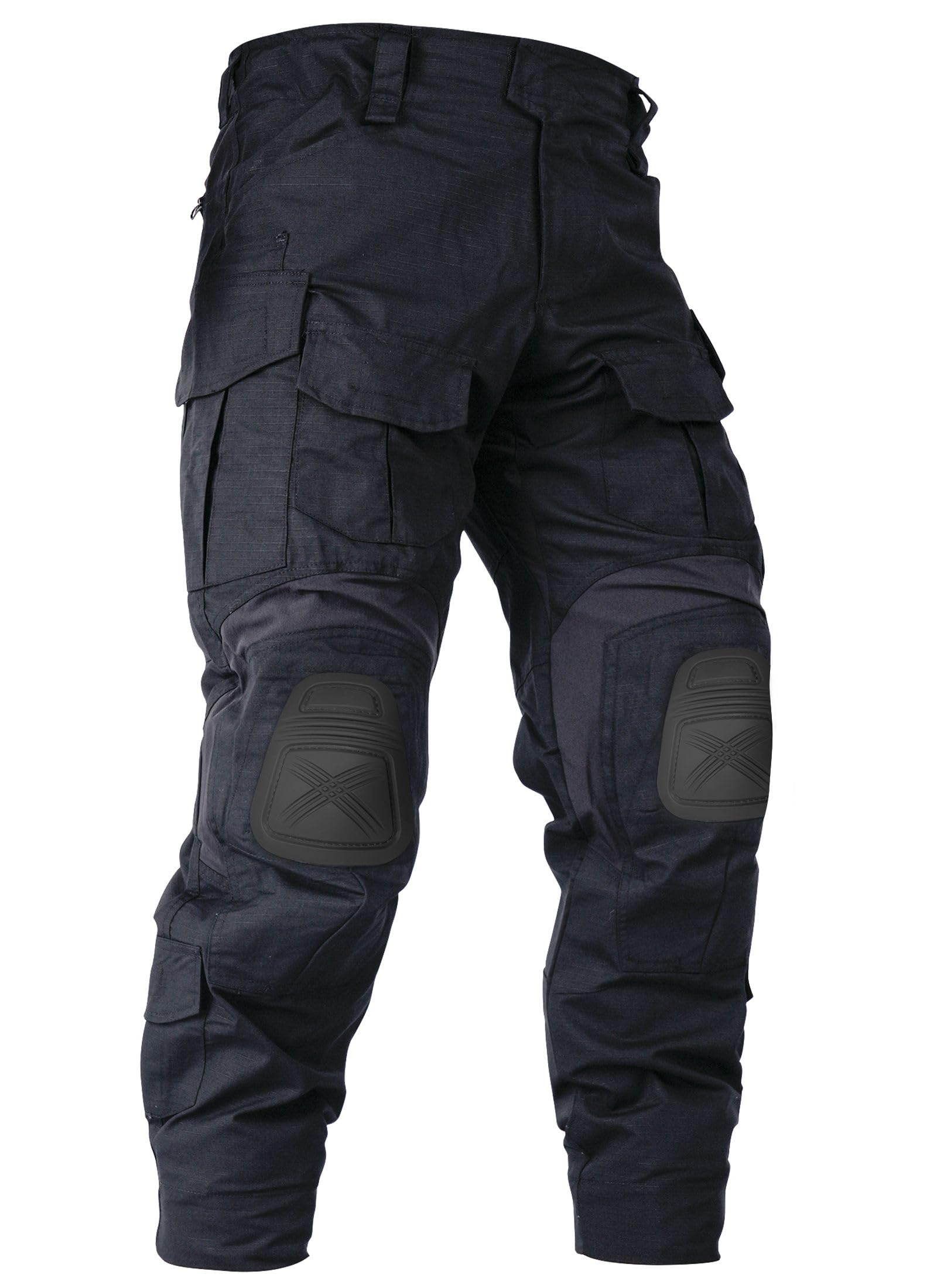 OCANXUE Men’s Tactical Pants with Knee Pads Camo Cargo Pants Waterproof Hiking Pants 10 Pockets No Belt 34 Black