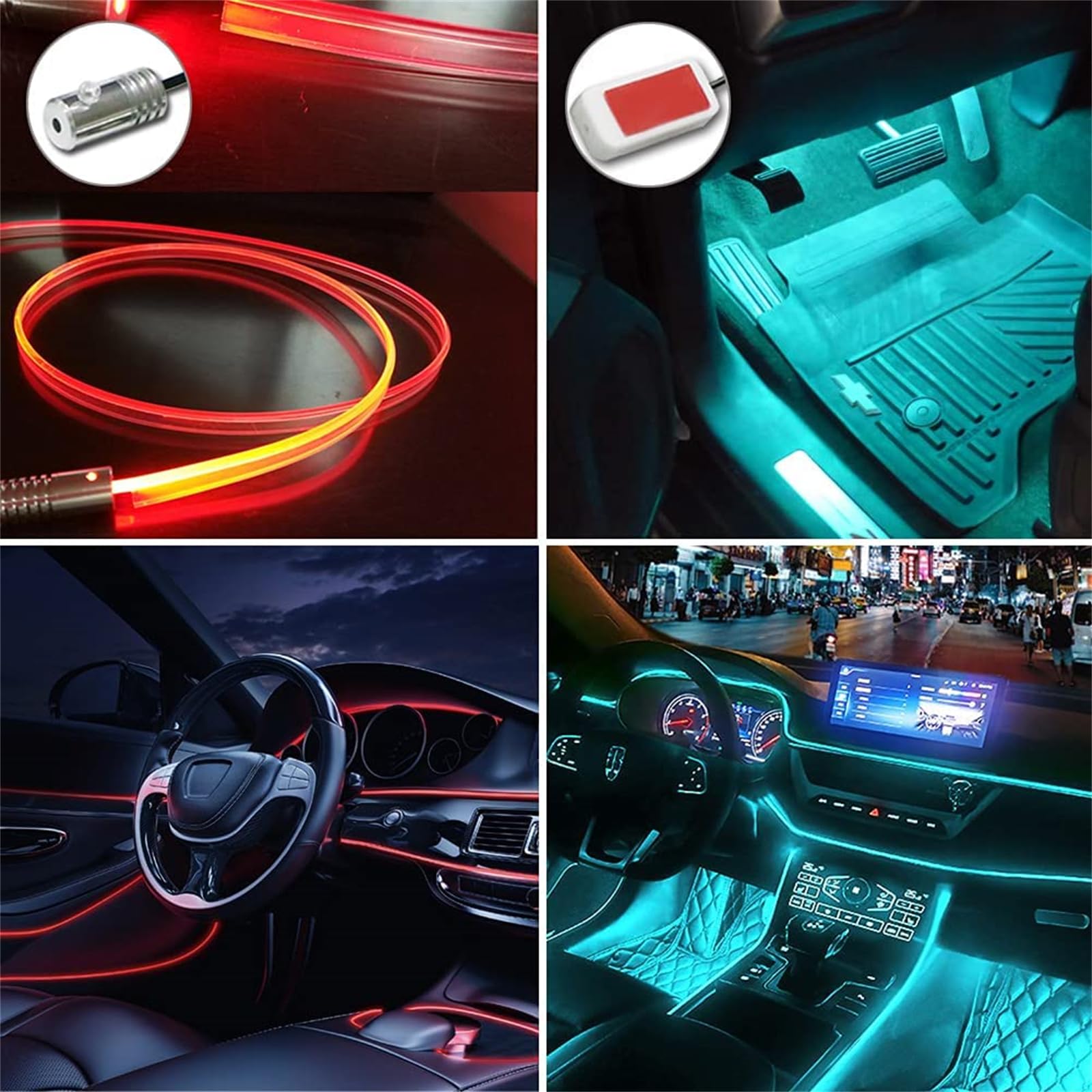 Tira De Luces LED para Interior De Coche, 14 En 1, Luz Ambiental LED, Iluminación Interior De Coche, Tira De Luz De Ambiente De Neón RGB Flexible con Aplicación Y Mando A Distancia