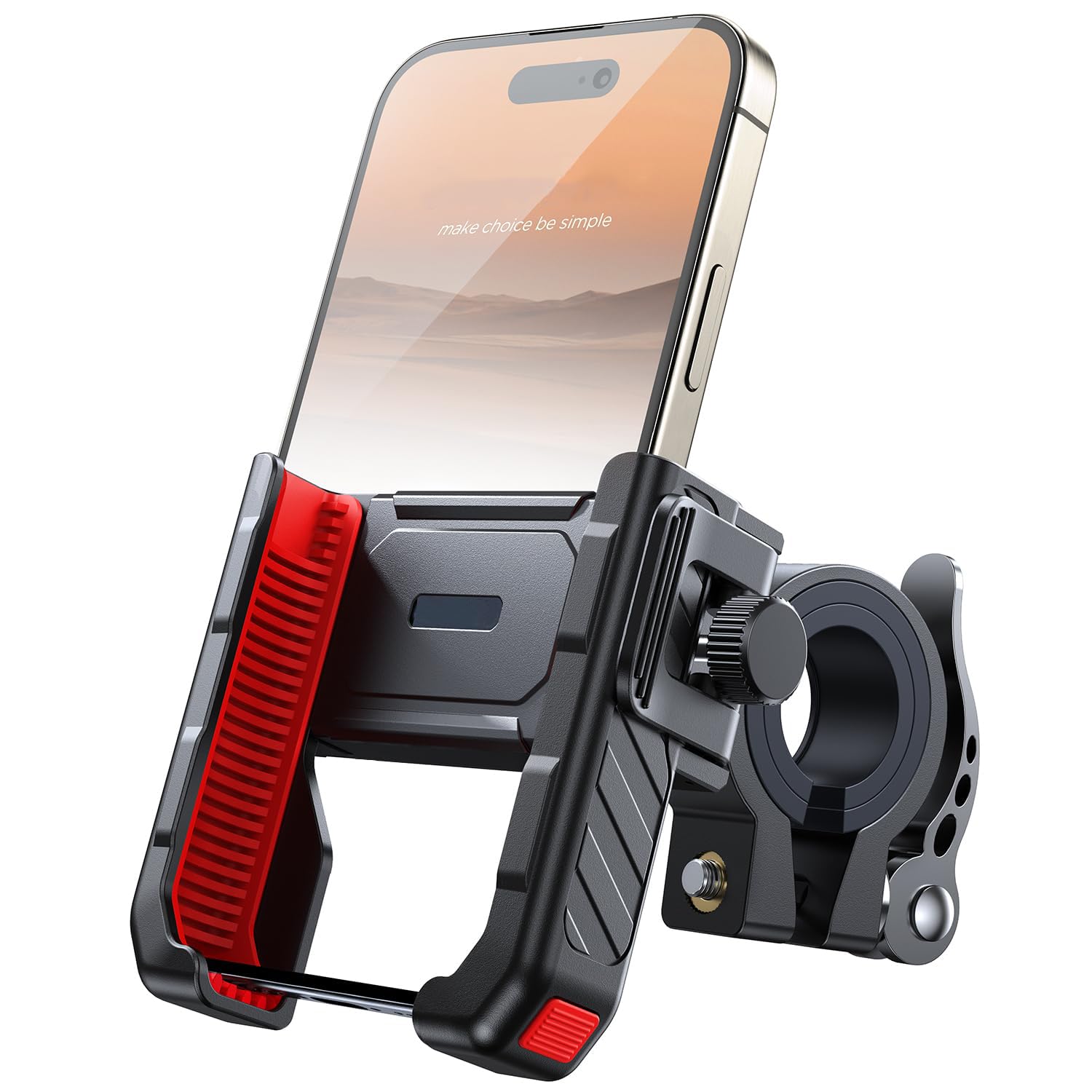 Azonee Motorcycle Bike Phone Mount, Quick Release Bicycle Cell Phone Holder for 4.7''-7'' Phones, Anti Shake Camera Friendly Phone Clip for Bike Scooter Handlebar (Black)
