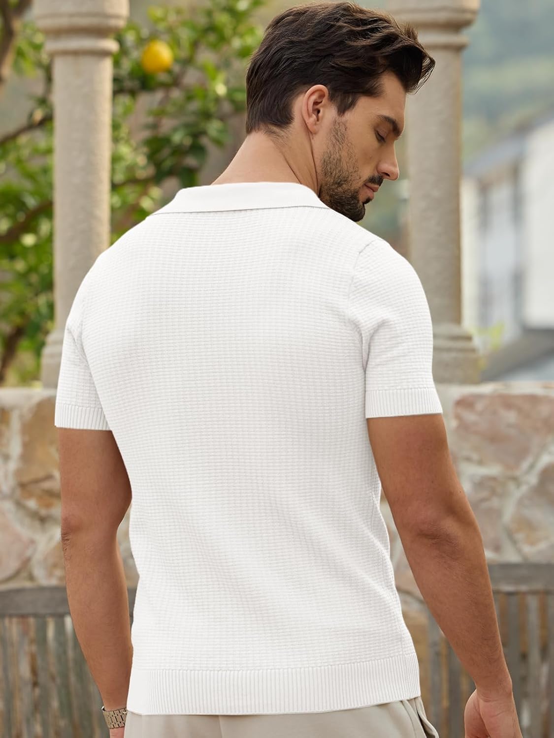 Les umes Mens Short Sleeve Polo Shirts Waffle Knit Casual Shirt Slim Fit Summer Golf Outdoor Shirts - Image 4