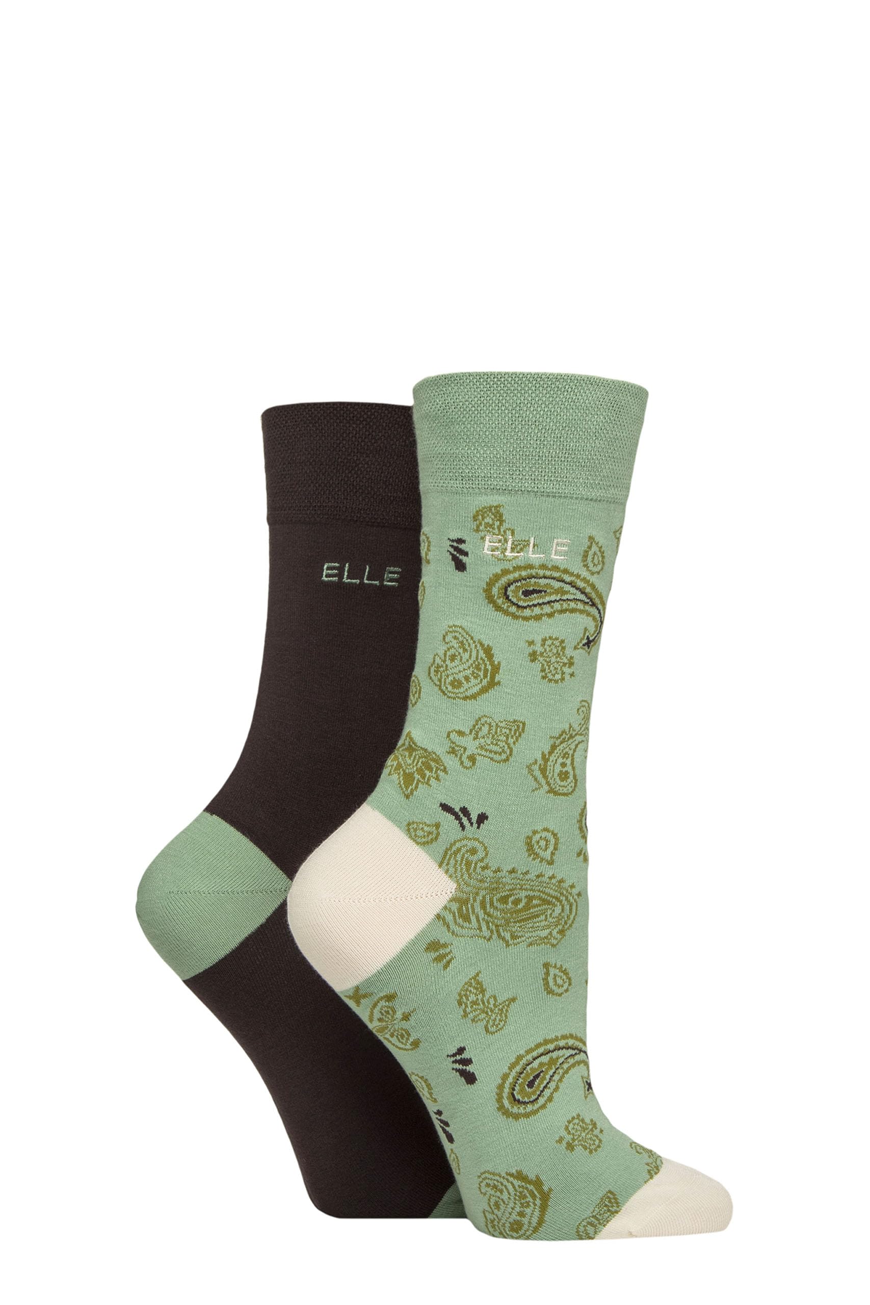 ELLE Ladies Soft, Breathable & Cooling Bamboo Patterned and Plain Colourful Socks in a Multipack of 2 Pairs (UK, Numeric, 4, 8, Regular, Regular, Forager)