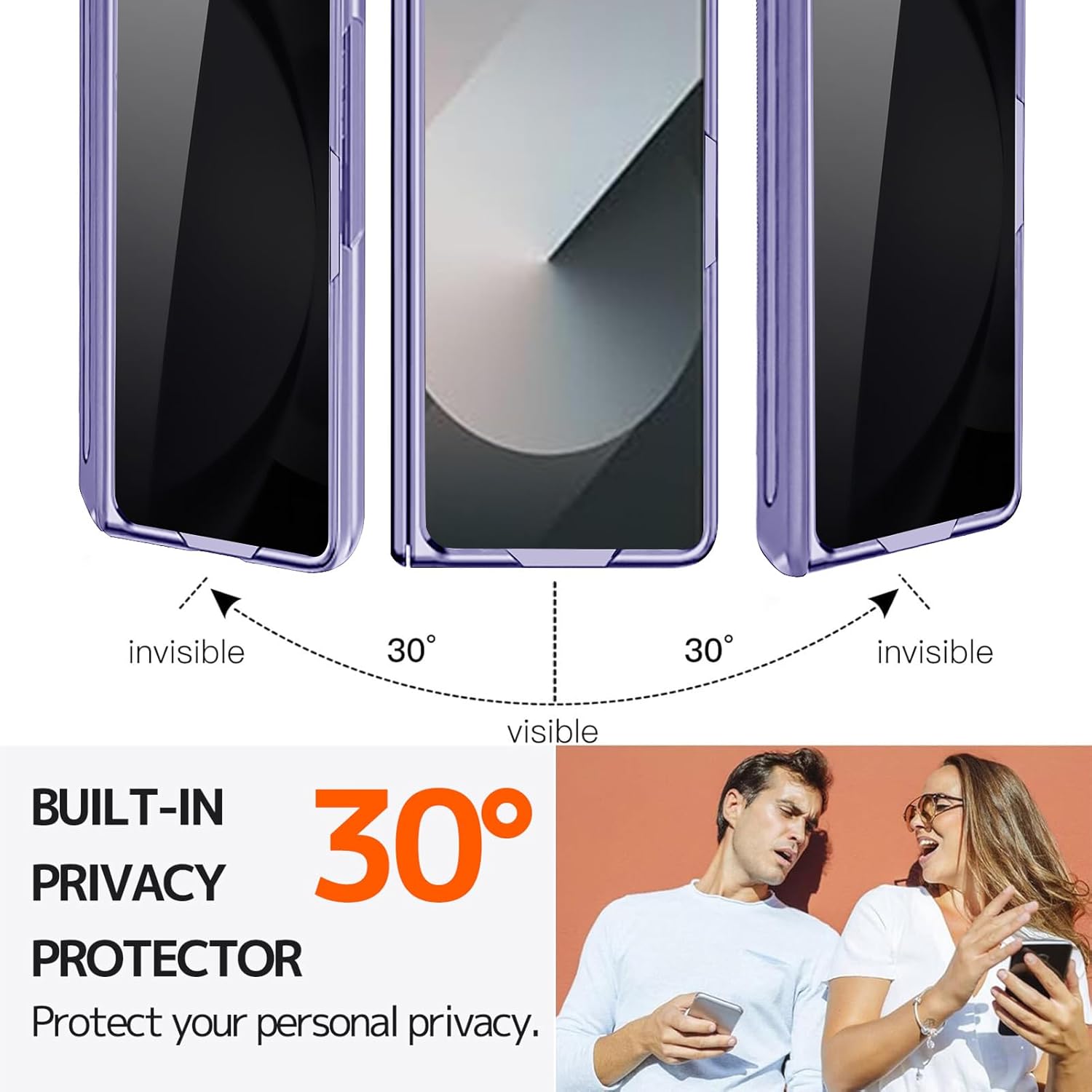 NINKI for Samsung Z Fold 6 Case with S Pen Holder & Hidden Kickstand, Built in Privacy Screen Protector Hinge Full Body Hard Phone Cover for Samsung Galaxy Z Fold 6 Case with Slim S Pen Slot – Purple