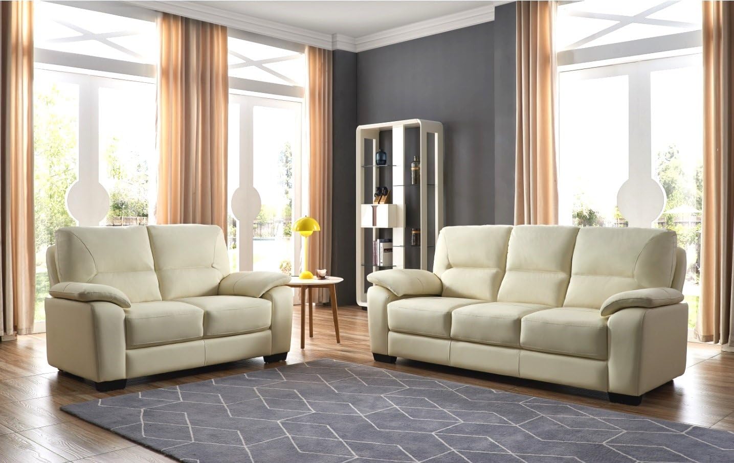 SC Furniture Ltd Cream Ivory High Grade Genuine Leather 3 Seater Sofa + 2 Seater Leather Sofa Suite ALFIA