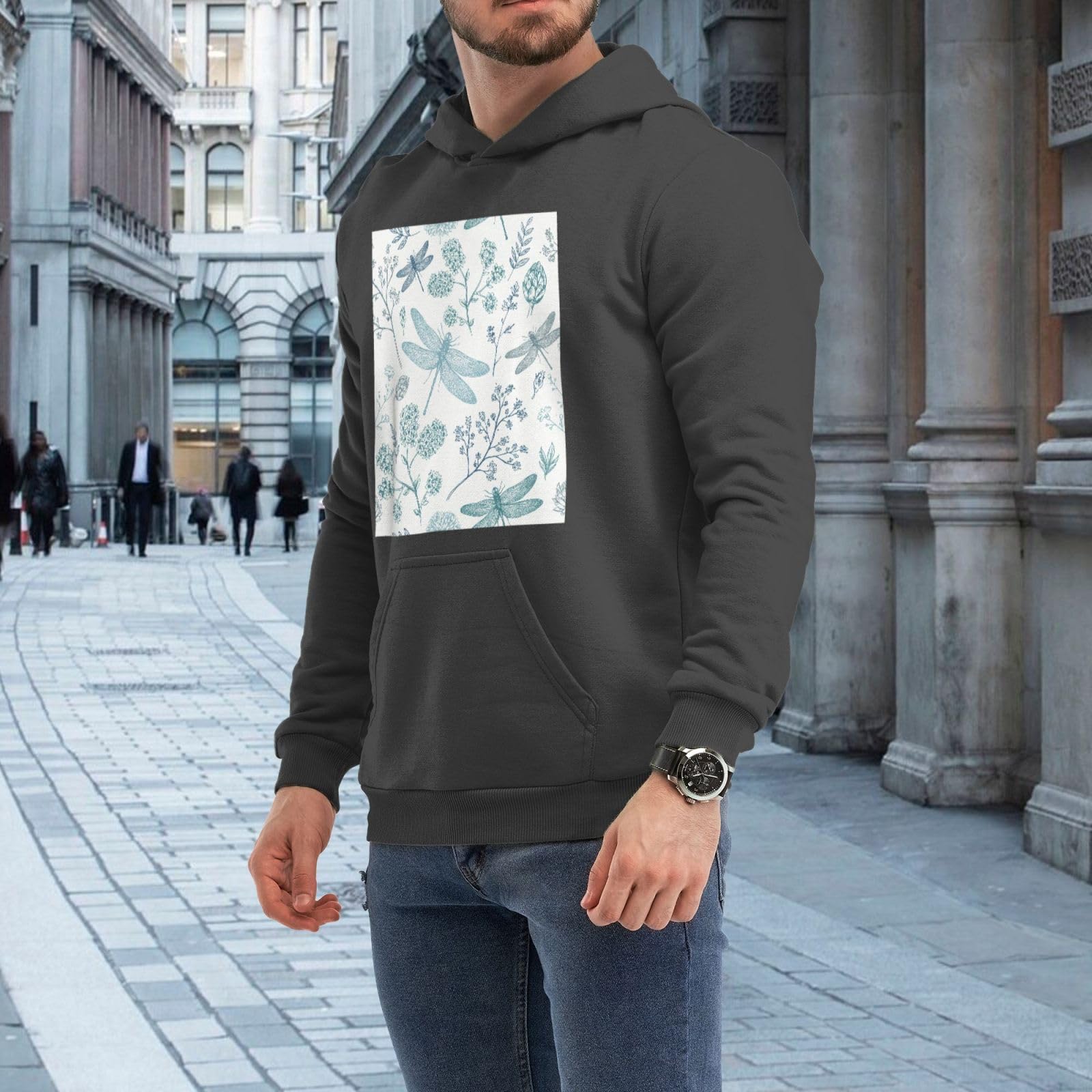 Dragonfly męska bluza z kapturem z długim rękawem bluza na co dzień z kieszenią do codziennego noszenia
