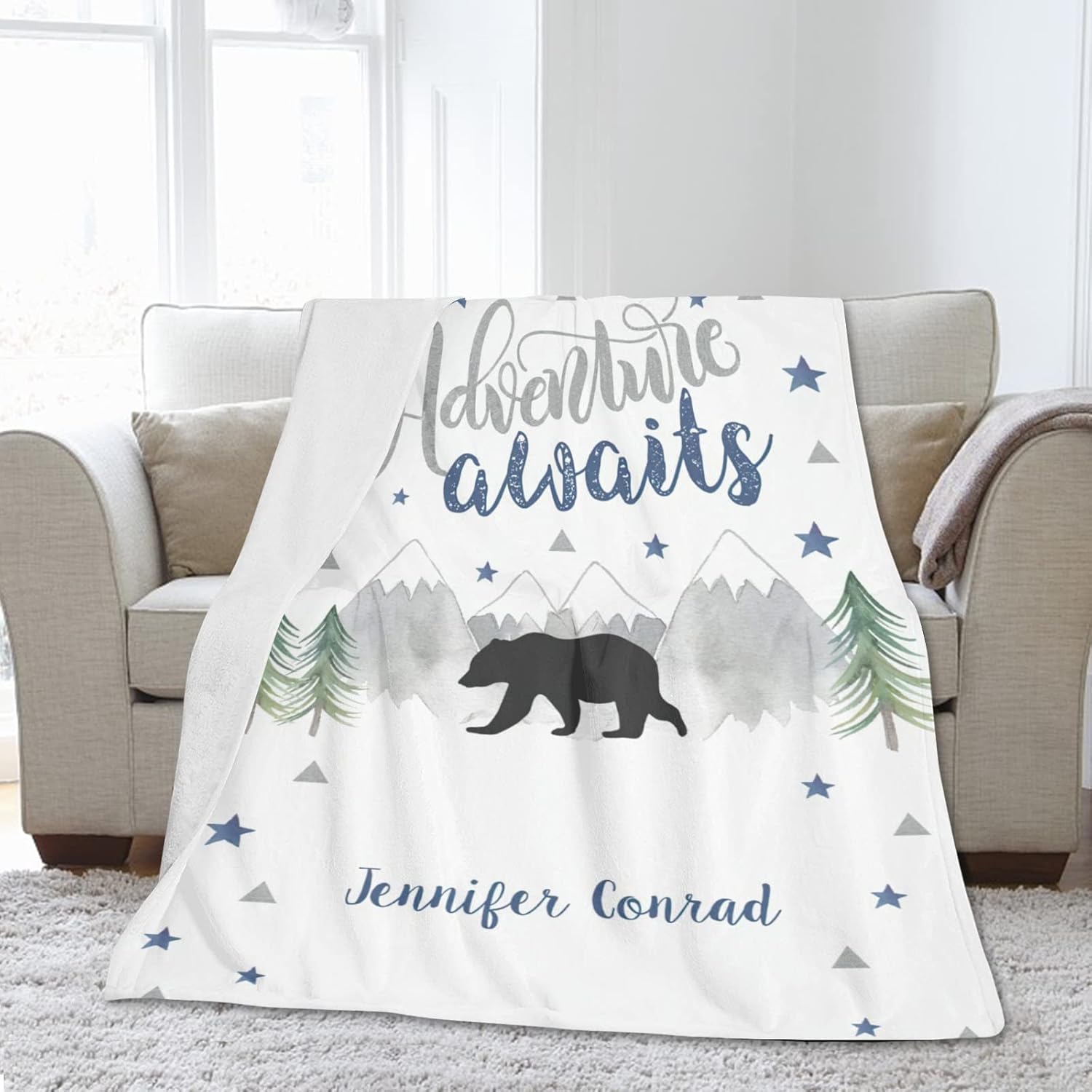 Customize Baby Blanket with Name Personalized Baby Blanket for Boys Girls Custom Blanket Gift for Baby Boy Newborn Gift for Shower Baby Essentials - Woodland Adventure Bear 60x80in