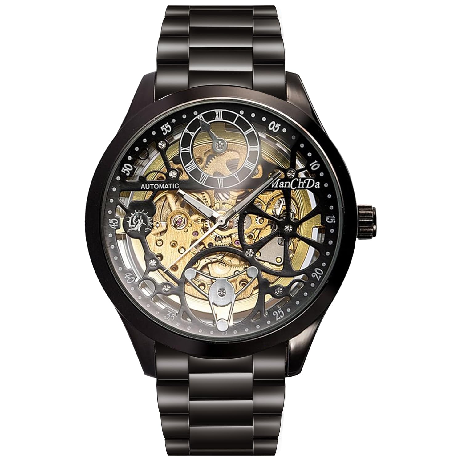 ManChDa Automatic Mens Watch Mechanical Wrist Watch for Men Skeleton Waterproof Watch, 1-a. Black Steel (B0CGR6J21B) Amazon Price History, Amazon Price Tracker
