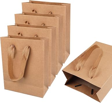 15 Pcs Paper Gift Bags with Handles, 17x13x6.1cm Brown Party Paper Bags