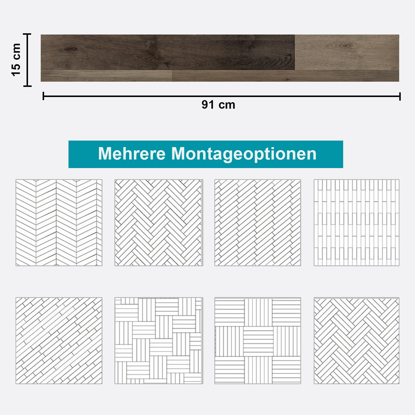 Oxdigi PVC Bodenbelag Selbstklebende 1.6m², Verdickt Holzoptik Vinylboden Bodenfliesen für Eingangstür, Wohnzimmer, Küche, Balkon, Abstellraum, Zuschneidbar Vinyl-Fußböden 15x91 cm 12 Dielen