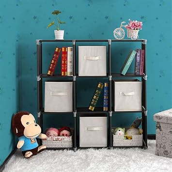 9 Cube Non-Woven Fabric Storage Bookcase,Stackable Portable Modular Bookshelf,DIY Cube Storage Organizer Rack,Modular Closet Cabinet Bookcase,with Feet,for Home Living Room Bedroom Office Black