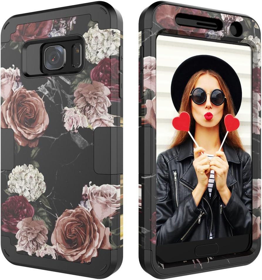 Digital Hutty 3 in 1 Shockproof Heavy Duty Full-Body Protective Cover for Samsung Galaxy S7 Marble Flower