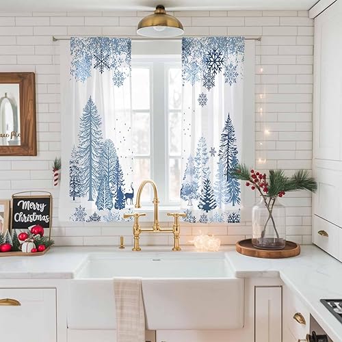 Miniatura 7 de Cortinas semitraslúcidas para árbol de Navidad de 63 pulgadas de largo, cortinas con filtro de luz, bolsillo para barra, cortinas para decoración de