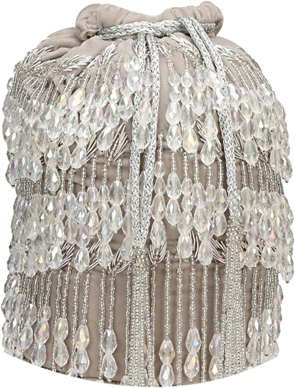 LONGING TO BUY Indian Potli Bag in Emerald Velvet with Crystal Bead Fringe, Drawstring Wristlet, 8 x 5.5 Inch
