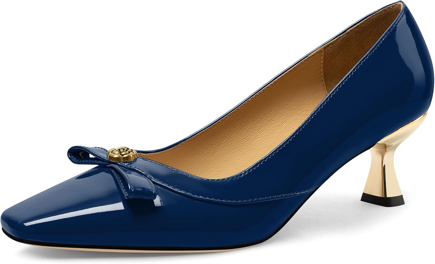 Womens Heeled Pumps, Square Toe Mid Heel Shoes for Women, Kitten Heel Shoes Decorated with Bows and Flower