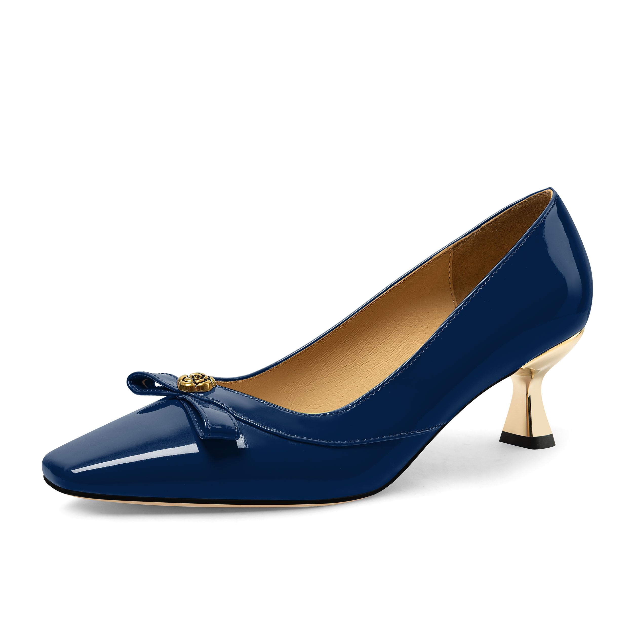 Womens Heeled Pumps, Square Toe Mid Heel Shoes for Women, Kitten Heel Shoes Decorated with Bows and Flower-image-4