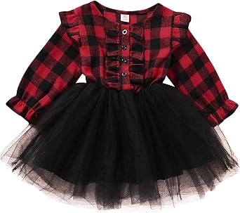 BeQeuewll Toddler Baby Girl Christmas Outfit Red Plaid Tutu Dress Princess Holiday Party Dresses Fall Winter Clothes
