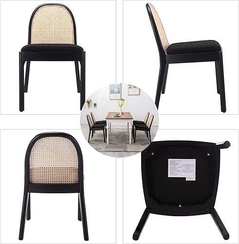 Miniatura 3 de DUOMAY Mid-Century - Juego de 2 sillas de comedor de ratán modernas, sillas de comedor de madera con respaldo de caña y asiento acolchado, silla de