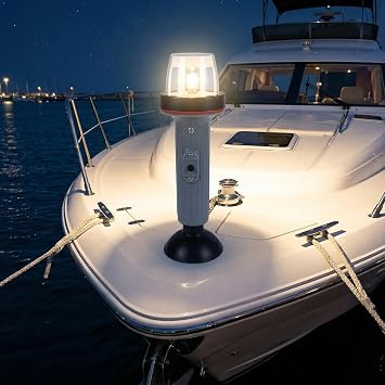 VIHOSE Portable LED Stern Light with Suction Cup Battery Operated Bow/stern Navigation Light 100, 000-hour LED Heavy-duty Sealed Switch for Night Paddling Fishing