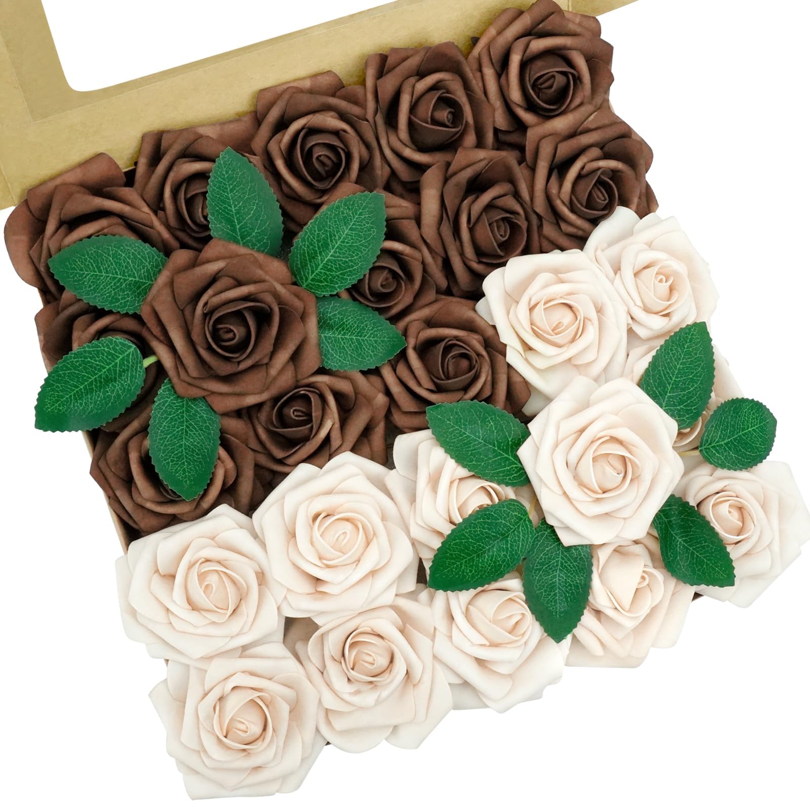 Artificial Flowers, 25pcs Brown and Tan Artificial Rose for Bouquets โ image 1