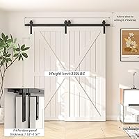 Vista 4 de Kit de herrajes para puerta corrediza de granero de 4 pies, herrajes de puerta corredera de modo de riel combinado, puertas de madera dobles