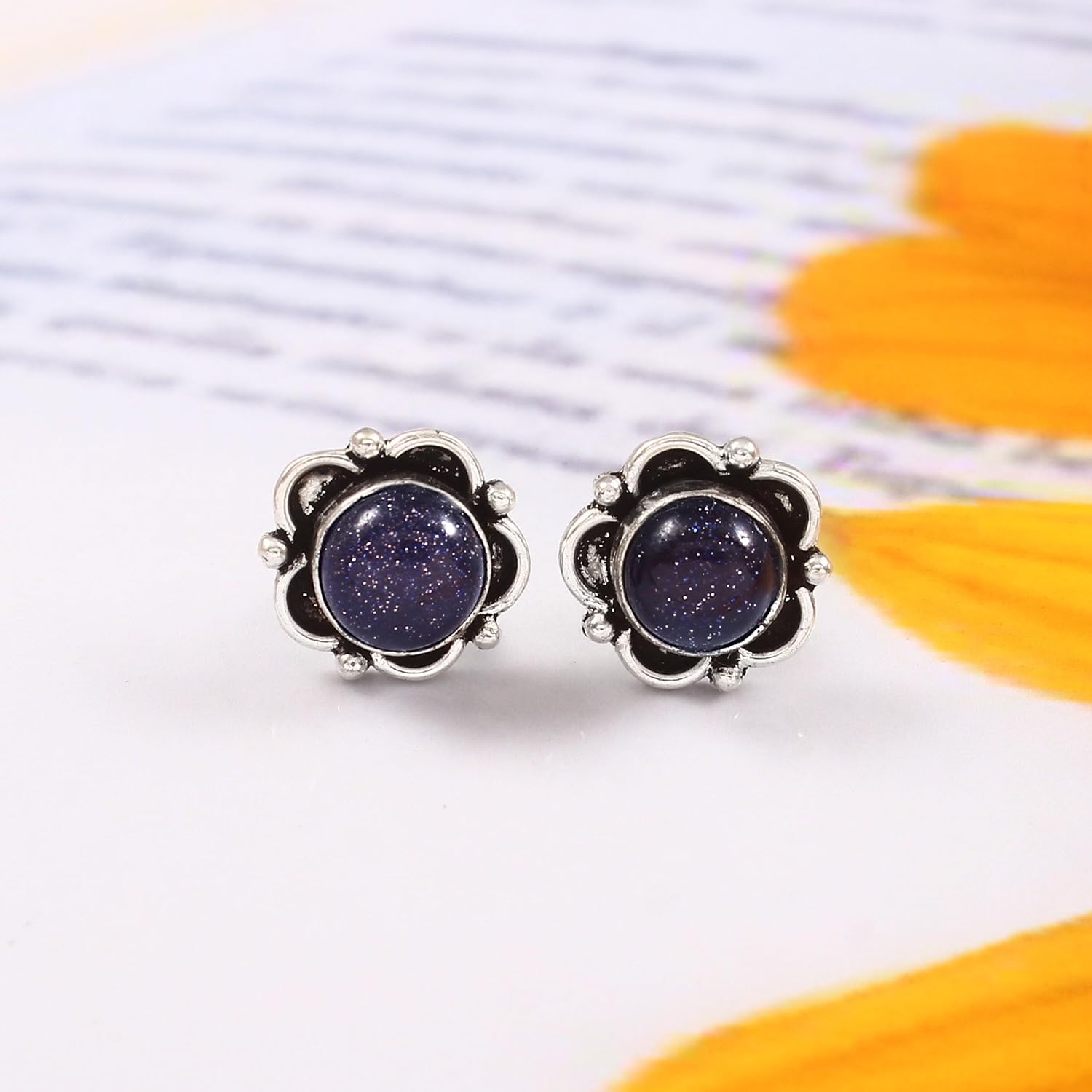 925 Sterling Silver Stud Earrings Jewelry for Women Trendy Western Antiqued Sterling Silver Handmade Birthstone Earring Jewelry Best Gift for Women Her - Image 4