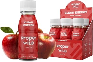 Proper Wild Vegan Energy Shots, with L-Theanine, and Organic Caffeine, Clean Plant Based Energy Drink, Gluten Free, GMO Free, Dairy Free, Stevia Free, Soy Free, Apple, 2.5 Fl Oz, 6 Pack