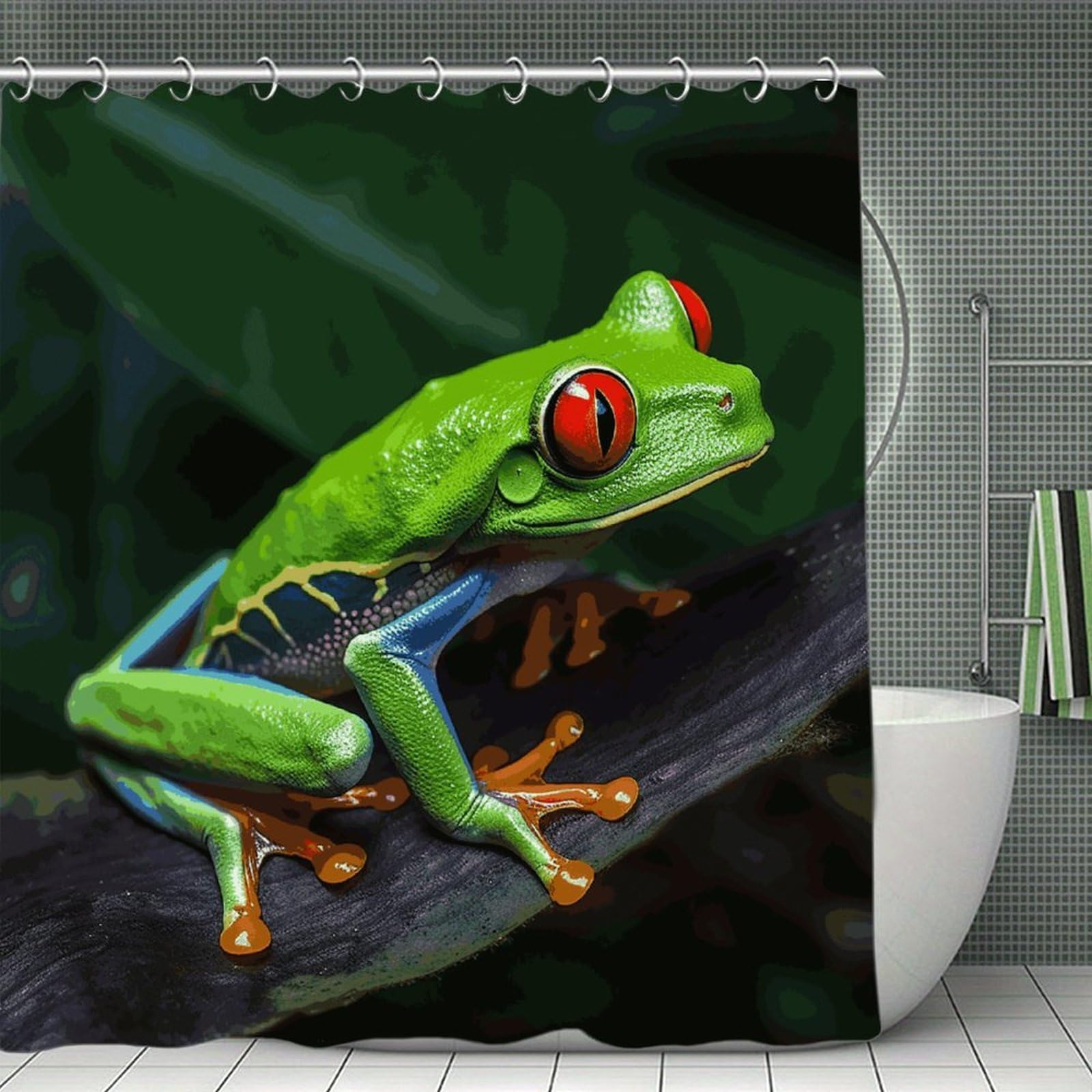 VstaDank Red Eyed Tree Frog Shower Curtain Light-Weight Blackout Bathroom Curtain Washable Shower Liner 71x71 Inch Bath Curtain with Metal Holes Bathtub Bath Room