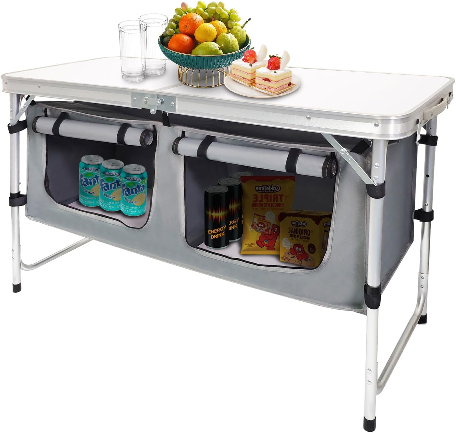 CampLand Outdoor Folding Table Aluminum Lightweight Height Adjustable with Storage Organizer for BBQ, Party, Camping
