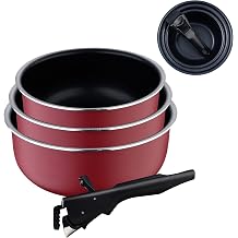 BERGNER Click&Cook Red Edition | Set of 3 Saucepans 16, 18 & 20cm + Removable Handle | Pressed Aluminium & Non-Stick | All Types of Cookers & Oven