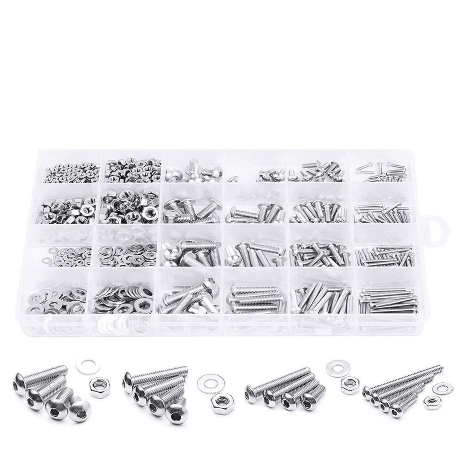 880pcs Hex Kantschraube Set M2 M3 M4 M5 Edelstahl Hexagon Flach Rund Cap Head Screw Kit Sortiment DaJiKan (Color : Round top)