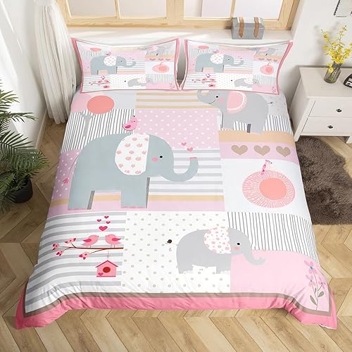 Funda de edredón Kawaii de elefante, tamaño Queen, funda de edredón de animales de dibujos animados con 2 fundas de almohada para adolescentes y