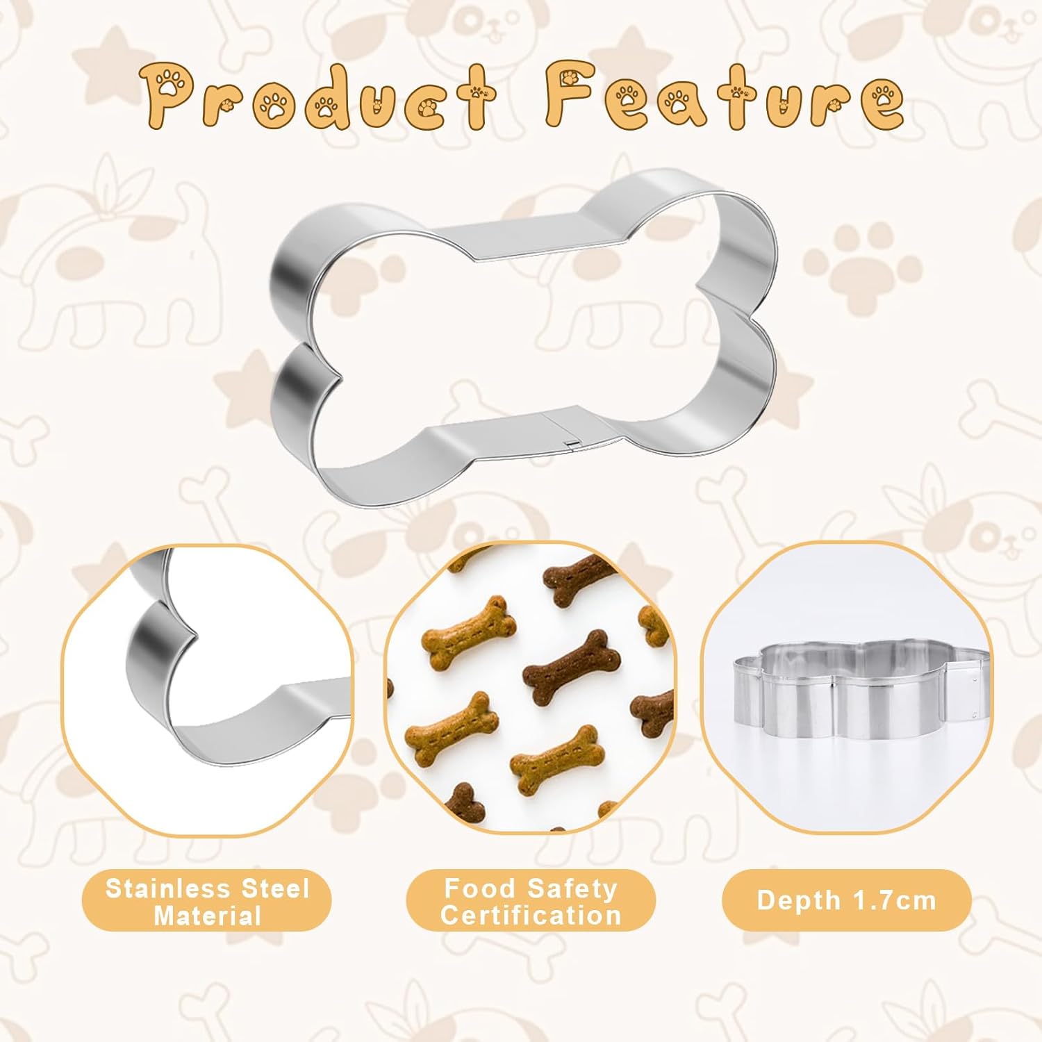 6 PCS Dog Bone Cookie Cutter, 3 Sizes Stainless Steel Dog Bone & Paw Print Cookie Cutter Set Biscuit Mold for Theme Party Homemade Treats and Baking - Image 3