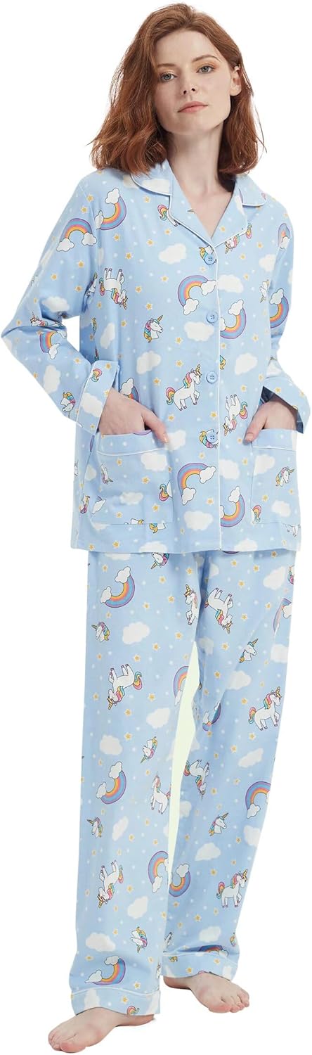amaxer Women's Warm Pjs Flannel Pajamas Set 100% Cotton Sleepwear Button Pajama Set with Elastic Drawstring - Image 2