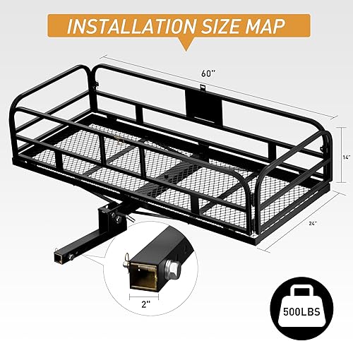 Miniatura 2 de Wildroad Cesta de carga de montaje de enganche de 227 kg, plegable para vehículos, 152 x 61 x 35 cm, se adapta a receptores de 5 cm con