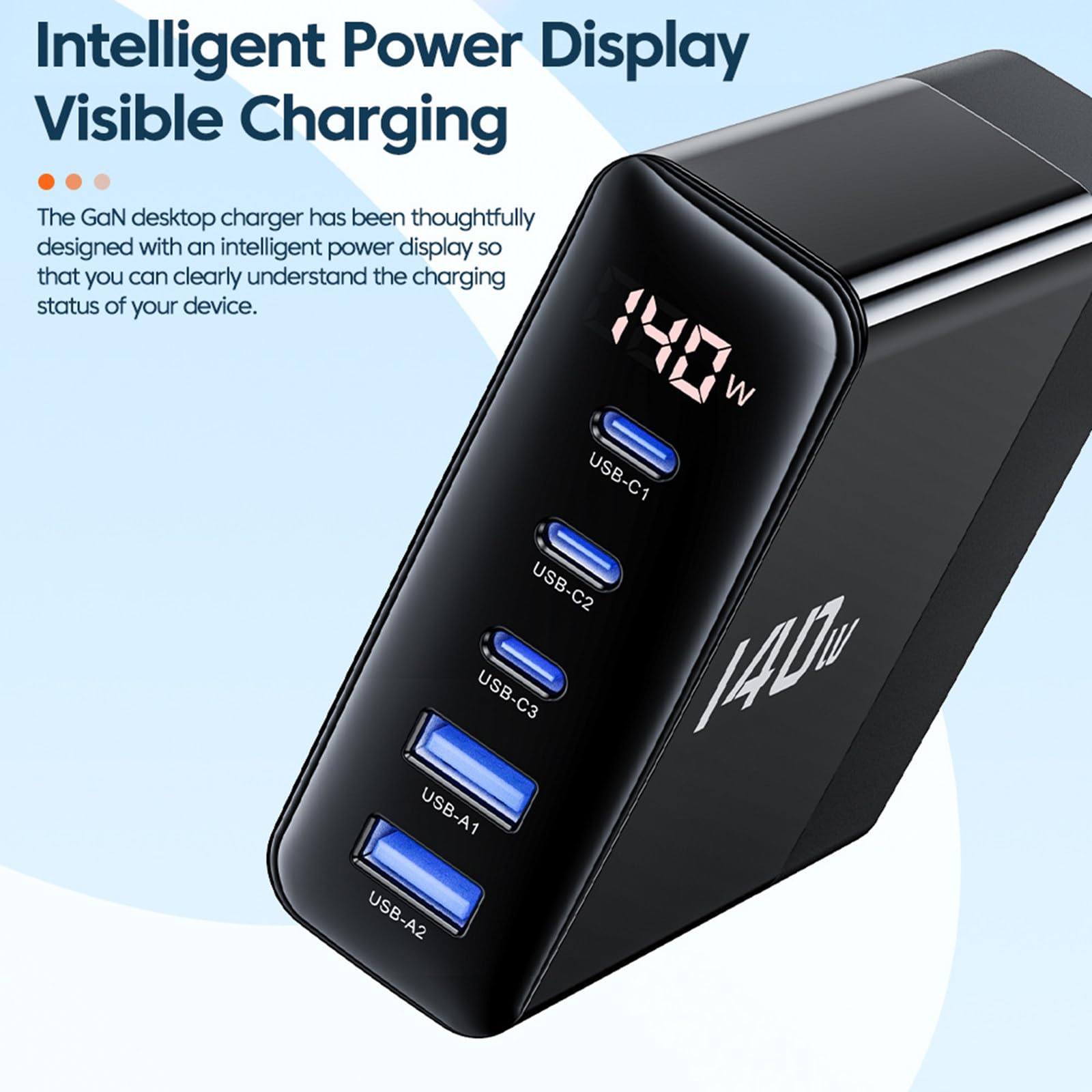 Chargeur d'affichage numérique 140W 2A, charge rapide de bureau, charge de voyage pour téléphone portable