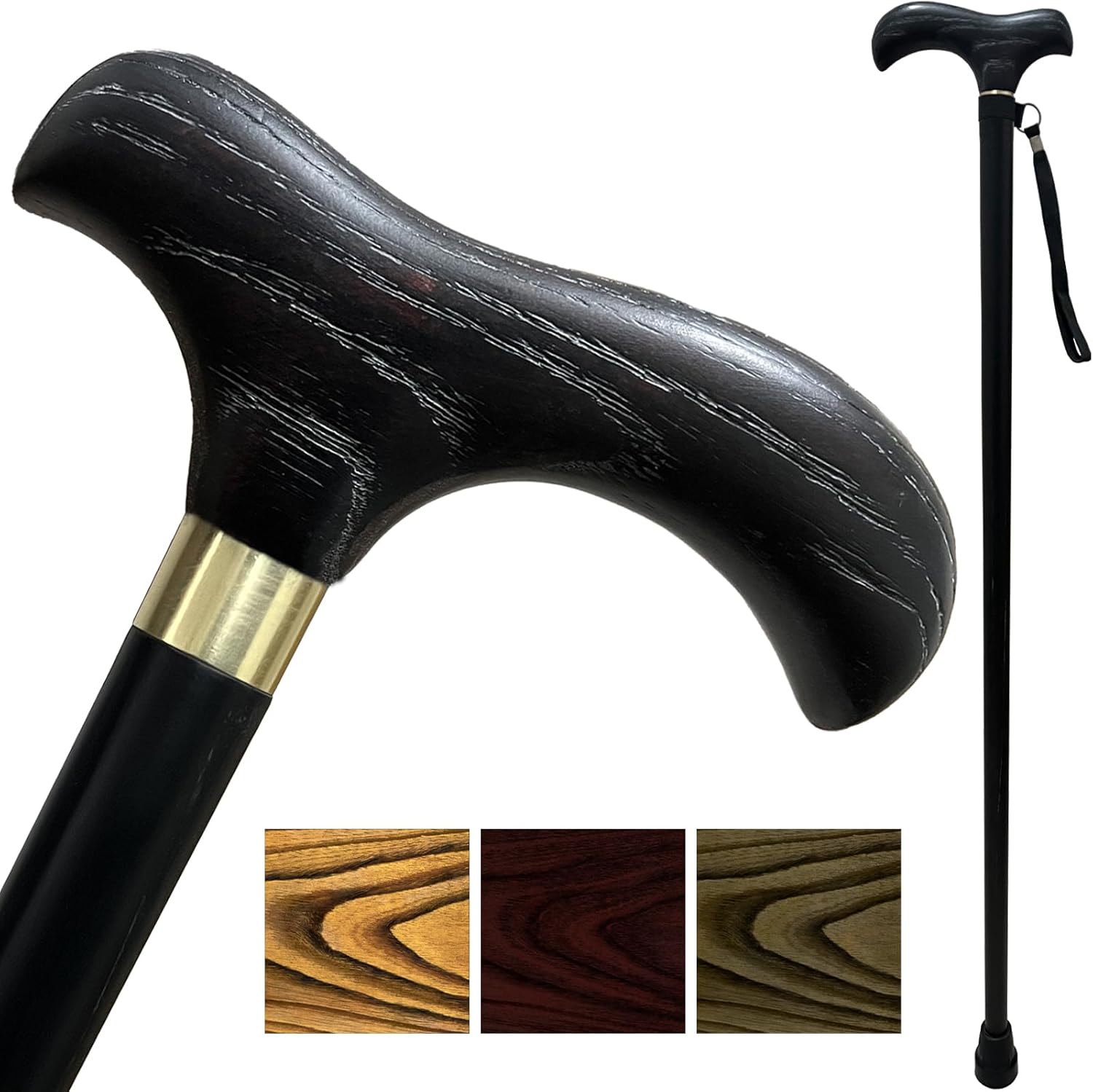 Handmade Wooden Walking Canes Stylish Hardwood Walking Sticks with Wrist Strap and Rubber Tips - 36 Inches Black 36"