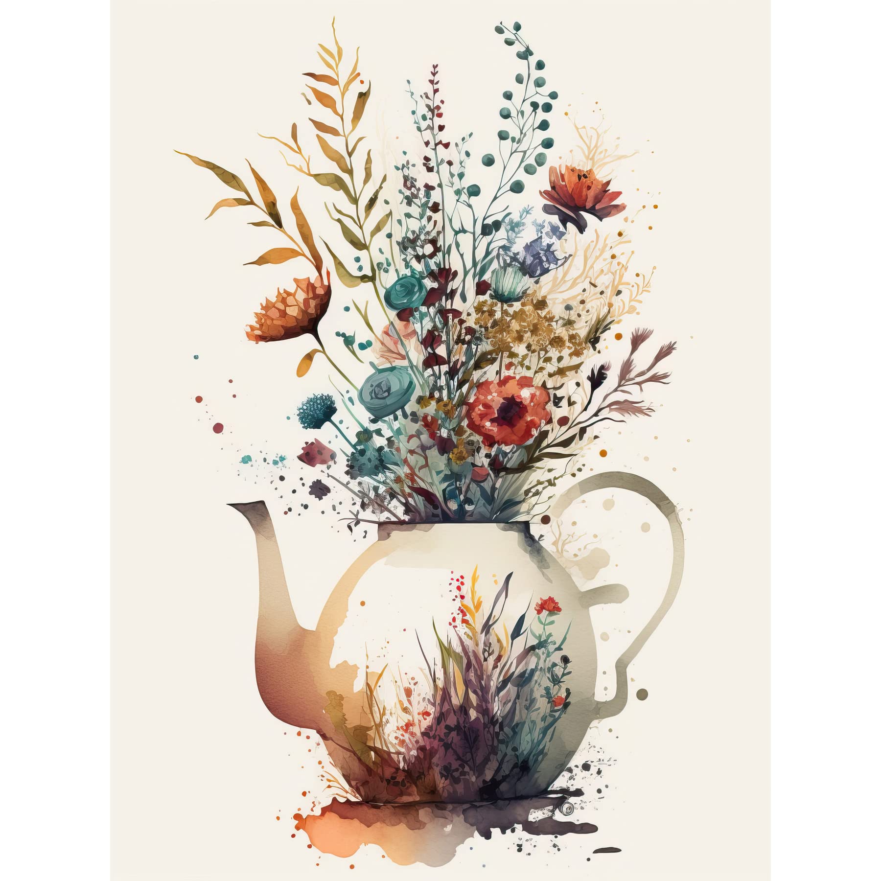 Artery8 Wildflower Bouquet Teapot Vase with Floral Design Extra Large XL Wall Art Poster Print