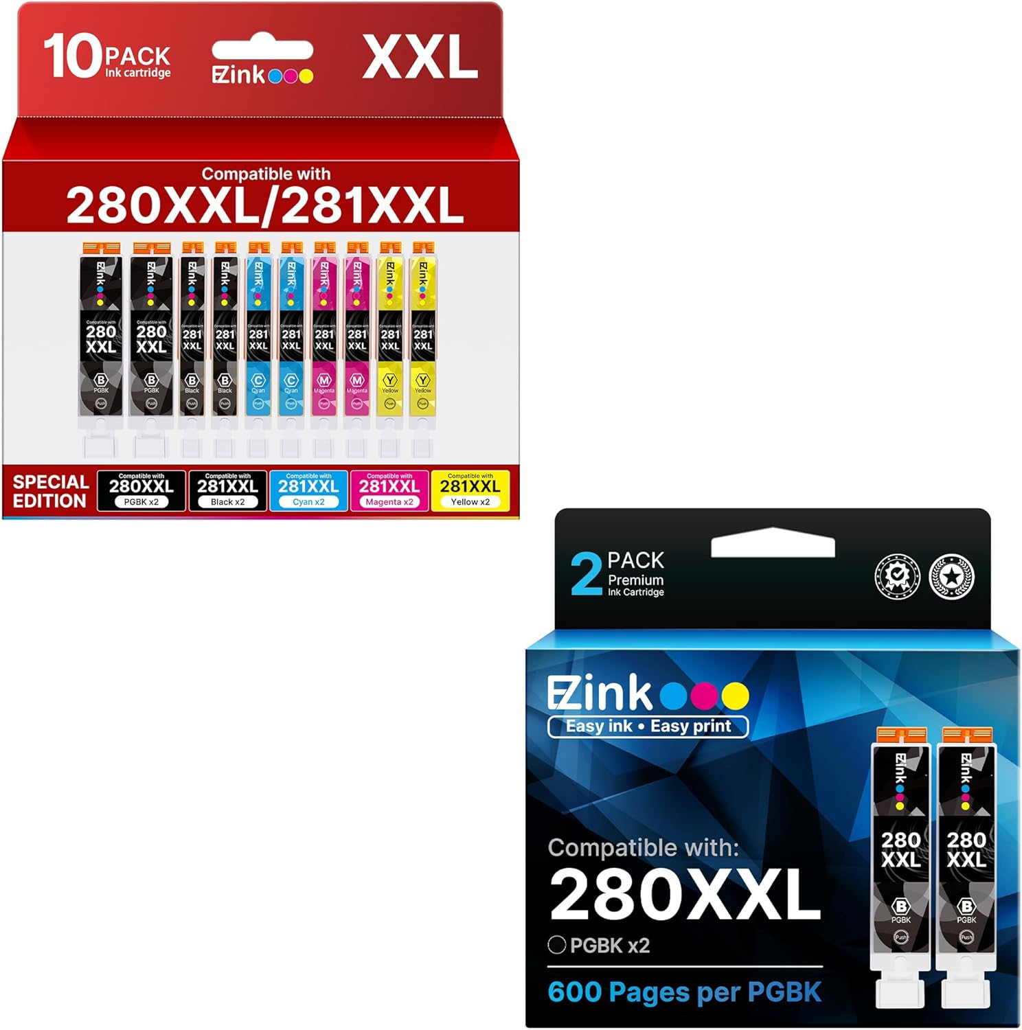 E-Z Ink Compatible TS9120 Ink Cartridge Replacement for Canon PGI-280XXL CLI-281XXL PGI 280XXL CLI 281XXL to use with PIXMA TS8320 TS8220 TS8120 (4PGBK, 2Black, 2Cyan, 2Magenta, 2Yellow)