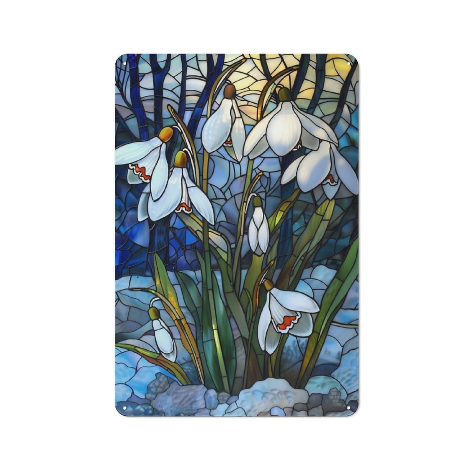 Junmoney Snowdrops In Spring For Lounge Or Reading Corner, Rustic Tin Sign 30X20cm, For An Autumn Update To Lounge And Reading Corner