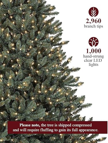 Miniatura 2 de Balsam Hill árbol de Navidad artificial, tradicional y prémium preiluminado, de 7.5pies, pícea azul clásica con luces incandescentes transparentes,