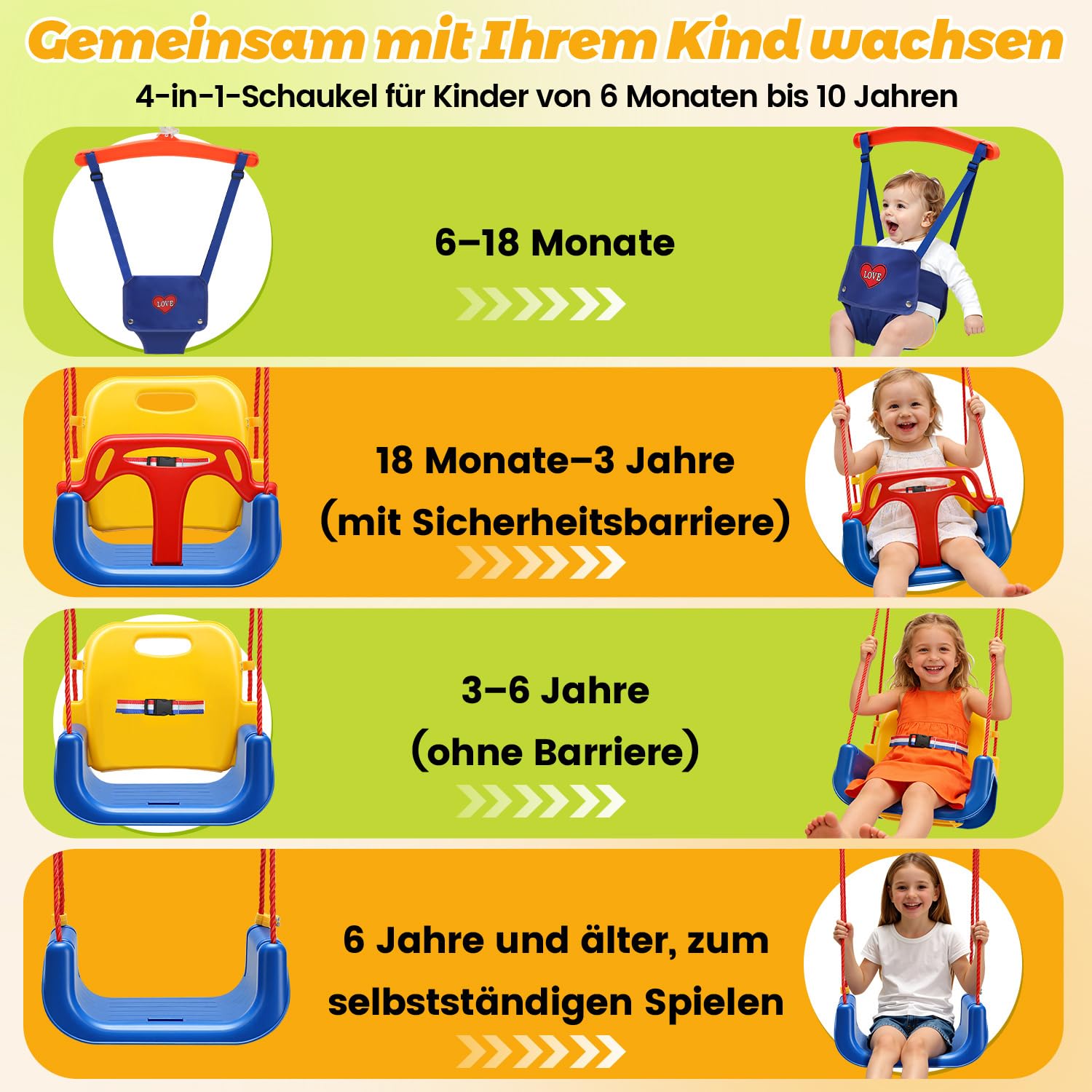 Balançoire pour bébé 4 en 1 avec armature - Balançoire pour enfant - Avec ceinture de sécurité - Pliable et 4 sacs de sable - Pour l'intérieur et l'extérieur - Facile à monter